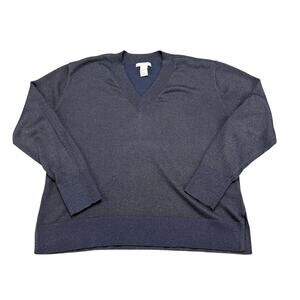 H&M Navy Blue V-Neck Sparkle‎ Sweater Womens SIze S Sparkle Glitter Shimmer